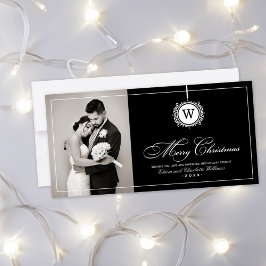God jul Elegant Black Monogram Photo Julkort