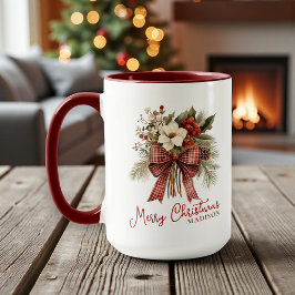 God Jul Elegant Blommig Personlig Namn Mugg
