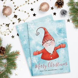 God jul Elegant Blue Red Cute Gnome Julkort