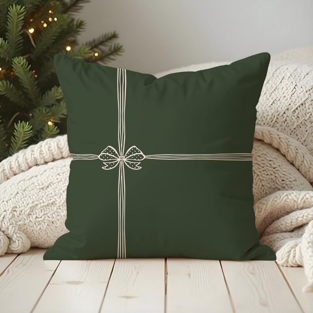 God jul Elegant Bow & menyfliksområdet för aktuell Kudde (Merry Christmas Elegant Bow & Ribbon Present Green Throw Pillow)
