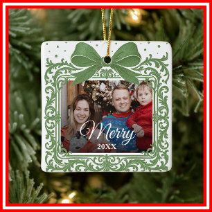God jul Elegant Bow Present Foto Collage Julgransprydnad Keramik