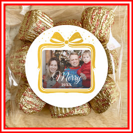 God jul Elegant Bow Present Foto Collage Runt Klistermärke