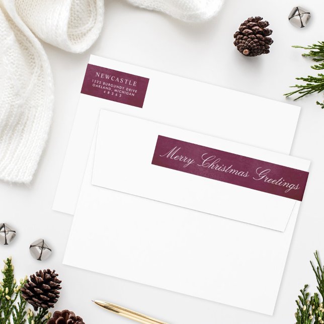 God jul Elegant Burgundy Returadress Etikettband (Skapare uppladdad)