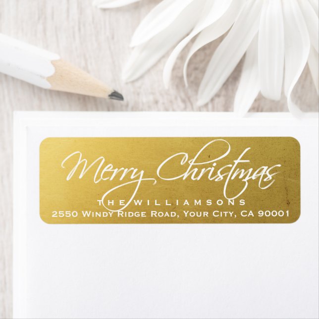 God jul Elegant Calligraphy-skript Guld Returadress Etikett (Insitu)