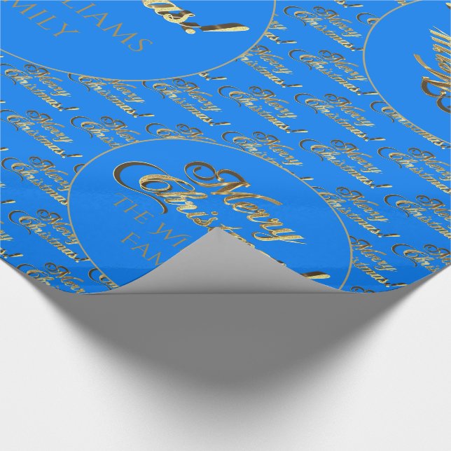 God jul Elegant Cerulean Blue Guld Script Presentpapper (Hörn)