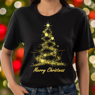 God jul Elegant Chic Black och Guld Träd T Shirt