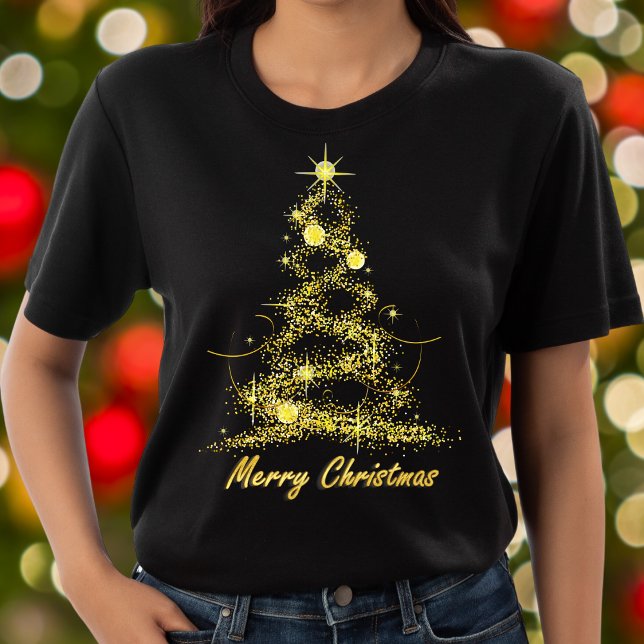 God jul Elegant Chic Black och Guld Träd T Shirt (Skapare uppladdad)