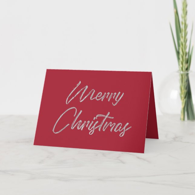 God jul Elegant Faux Silver Foil och Red Helgkort (Framsida)