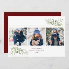 God jul Elegant Greenery Modern 3 Photo Julkort