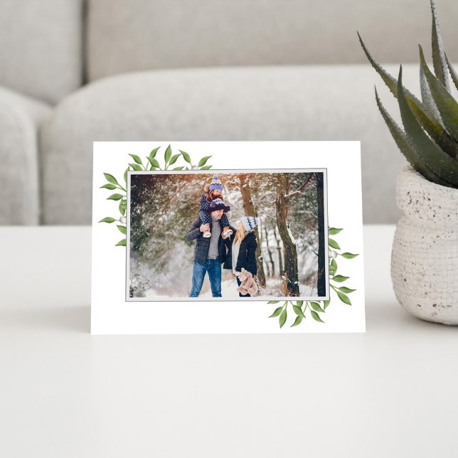 God jul Elegant Greenery Photo Helgkort (Christmas holiday greenery photo folding card. )