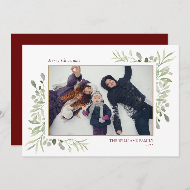 God jul Elegant Greenery Photo Julkort (Fram/baksida)