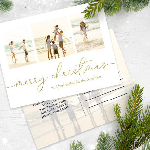 God jul Elegant Guld Calligraphy 4 Photo Helg Vykort