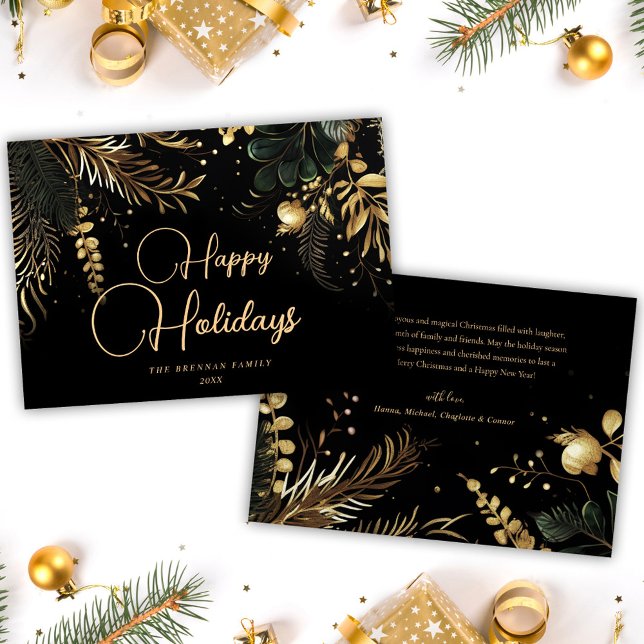 God jul Elegant Guld Festive Greenery Julkort (Merry Christmas Elegant Gold Festive Greenery Holiday Card)