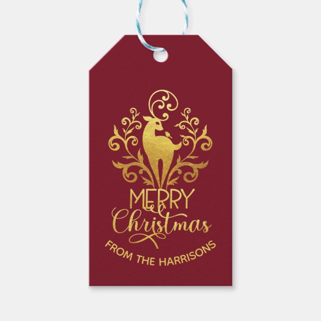 God jul Elegant Guld Hjort Red Presentetikett (Framsidan)