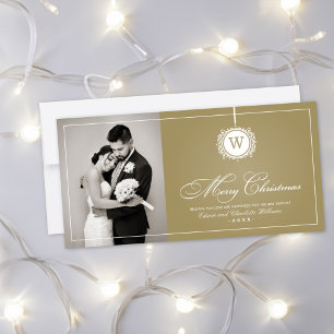 God jul Elegant Guld Monogram Photo Julkort