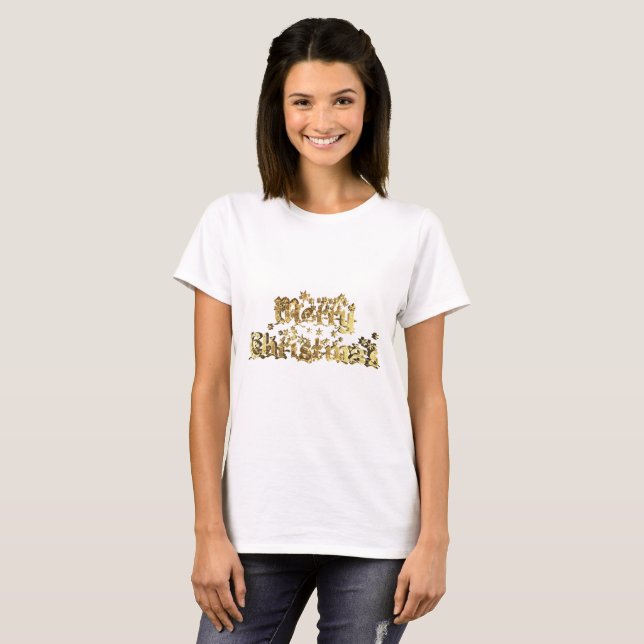 God jul Elegant Guld Stars Typografi Tee Shirt (Hel framsida)