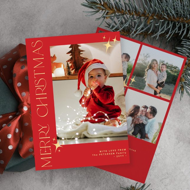 God jul elegant guld typografi röd julkort (Skapare uppladdad)