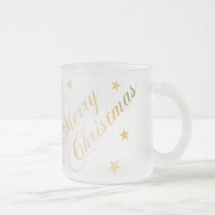 God Jul Elegant Guldskrift Stjärnor Frostad Glasmugg