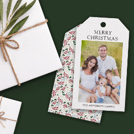 God jul Elegant Helgdag Greenery Photo Presentetikett