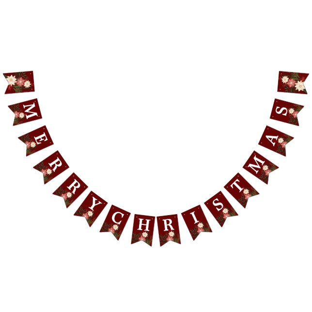 God jul Elegant Maron Poinsettia Helgdag Vimplar (Alla)