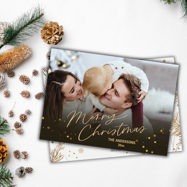 God jul elegant, modern 1-familjens foto söt julkort (Front/Back )