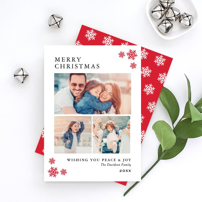 God jul Elegant Red Photo Collage Julkort (Skapare uppladdad)