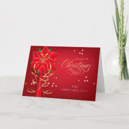 God jul Elegant Red Poinsettia Flower Helgkort