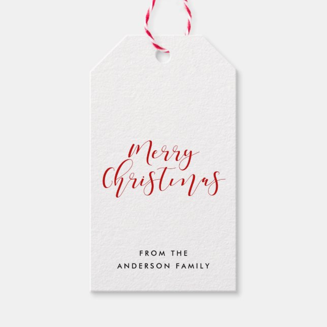 God jul elegant - röd kalligrafi presentetikett (Framsidan)