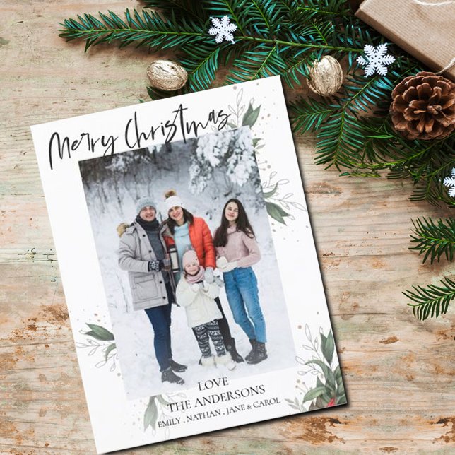 God jul Elegant-skript Fotojul Helg Vykort (Merry Christmas Elegant Script Photo Christmas Holiday Postcard)