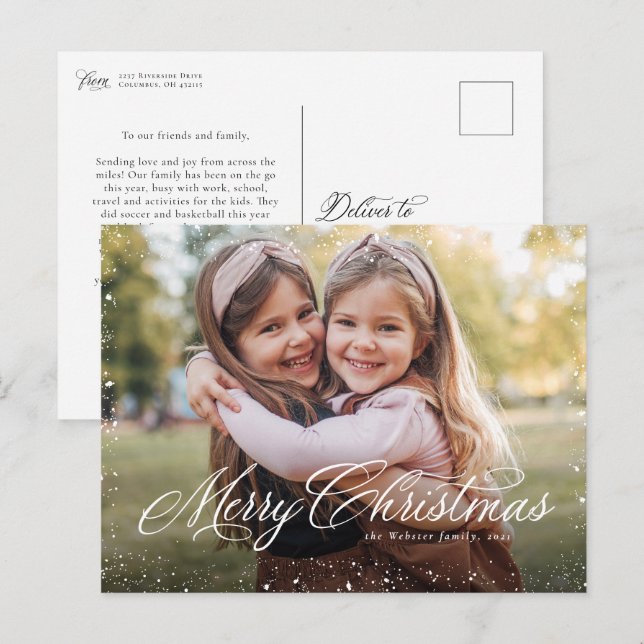 God jul elegant-skript klassiskt ett foto helg vykort (Fram/baksida)