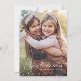 God jul elegant skript röd ett foto snö julkort