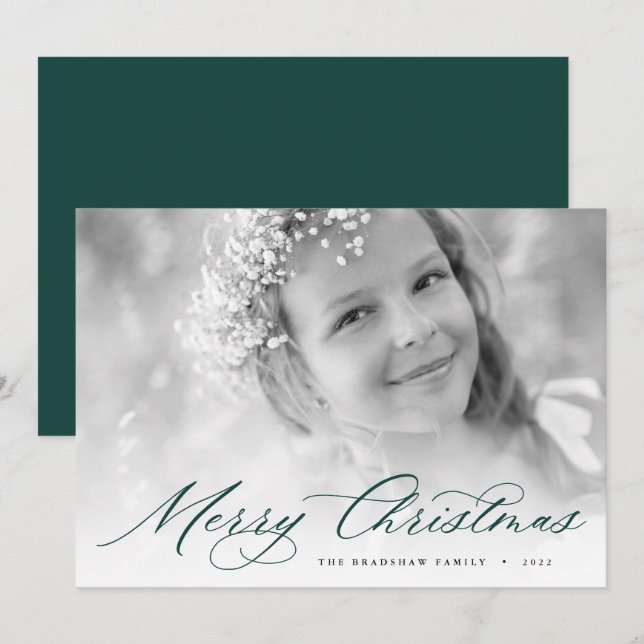 God Jul | Elegant Skriptfoto Julkort (Fram/baksida)