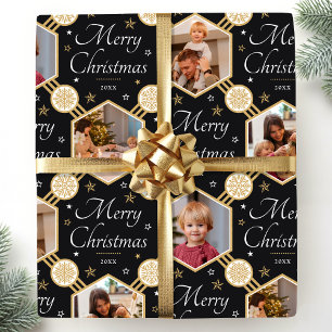 God jul Elegant Snowflake Photo Black Presentpapper