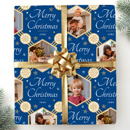 God jul Elegant Snowflake Photo Blue Presentpapper