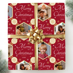 God jul Elegant Snowflake Photo Deep Red Presentpapper