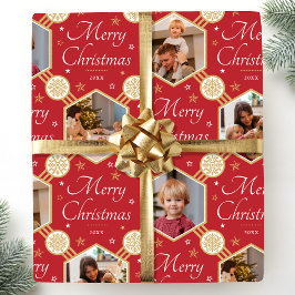 God jul Elegant Snowflake Photo Red Guld Presentpapper