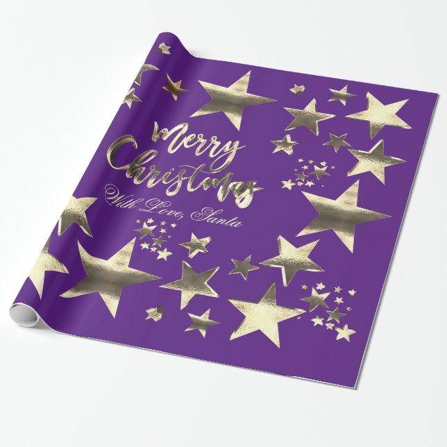 God jul Elegant Stars Mönster Lila Presentpapper (Utrullad)