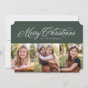 God jul elegant tre foto grön julkort