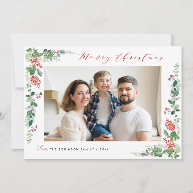 god jul elegant vinterblad julkort (Framsida)