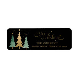 God jul Elegant Watercolor Träd Black Returadress Etikett