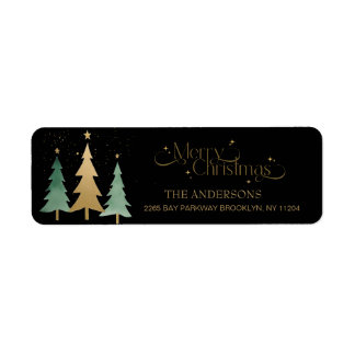 God jul Elegant Watercolor Träd Black Returadress Etikett
