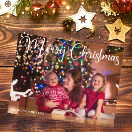 God jul Elegant White Script Overlay Photo Vykort