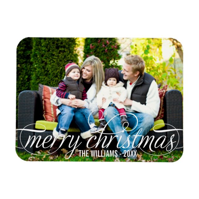 God jul Elegant White Script Photo Magnet (Horisontell)