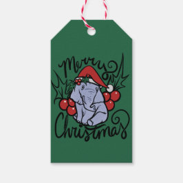God jul Elephant Cute Santa Hat Presentetikett