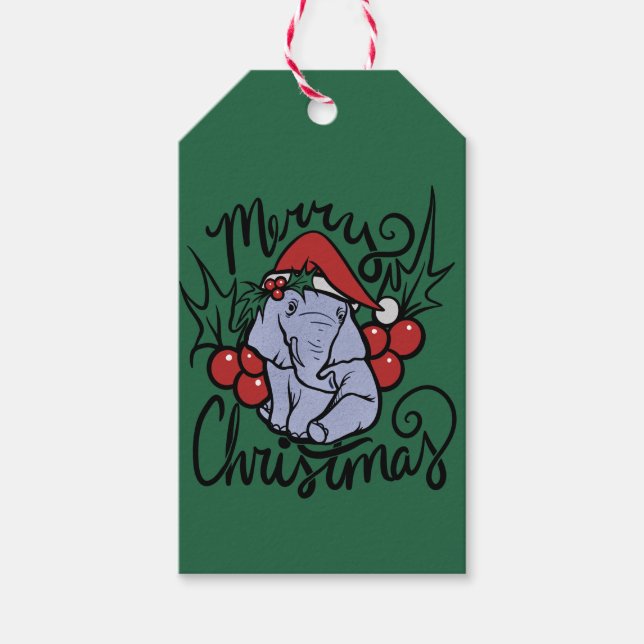 God jul Elephant Cute Santa Hat Presentetikett (Framsidan)