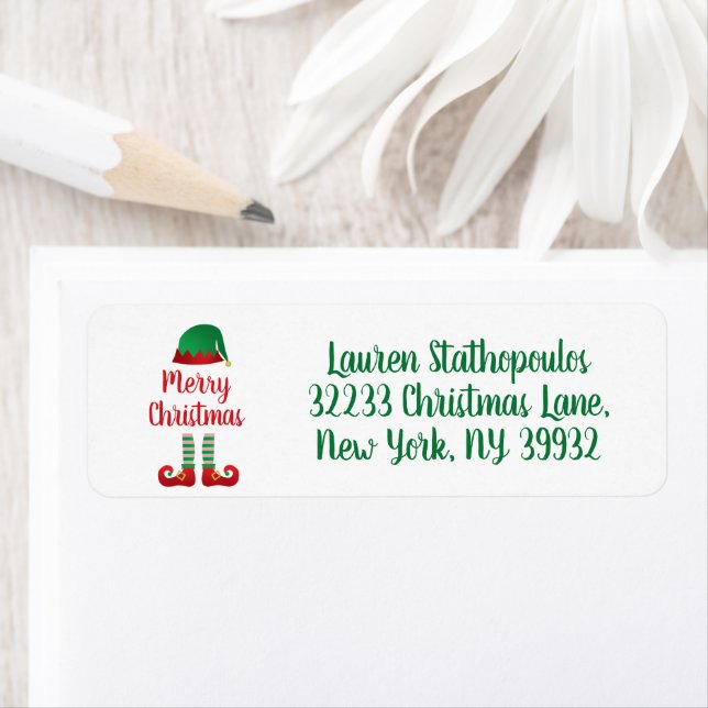 God jul Elf-utsmyckningsröd typografi Returadress Etikett (Insitu)