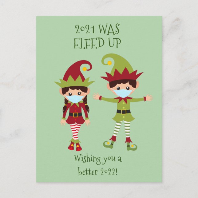 God Jul Elfed Up Rolig Ansiktsmask 2021 Helg Vykort (Framsida)