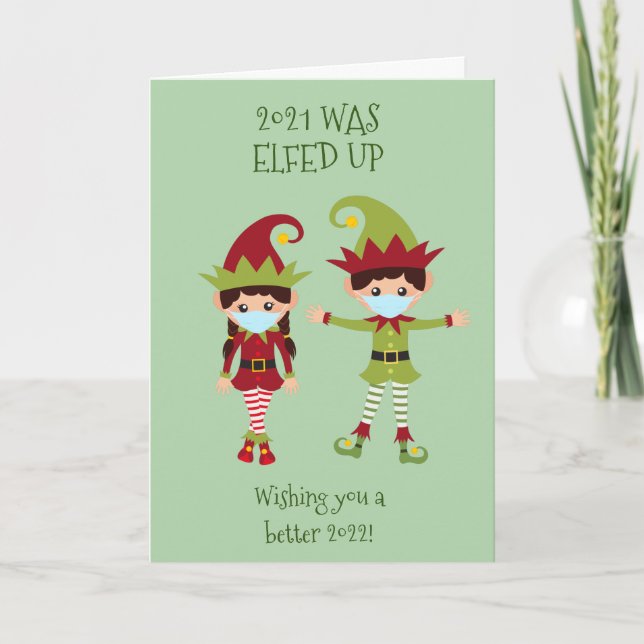 God Jul Elfed Up Rolig Ansiktsmask 2021 Helgkort (Framsida)