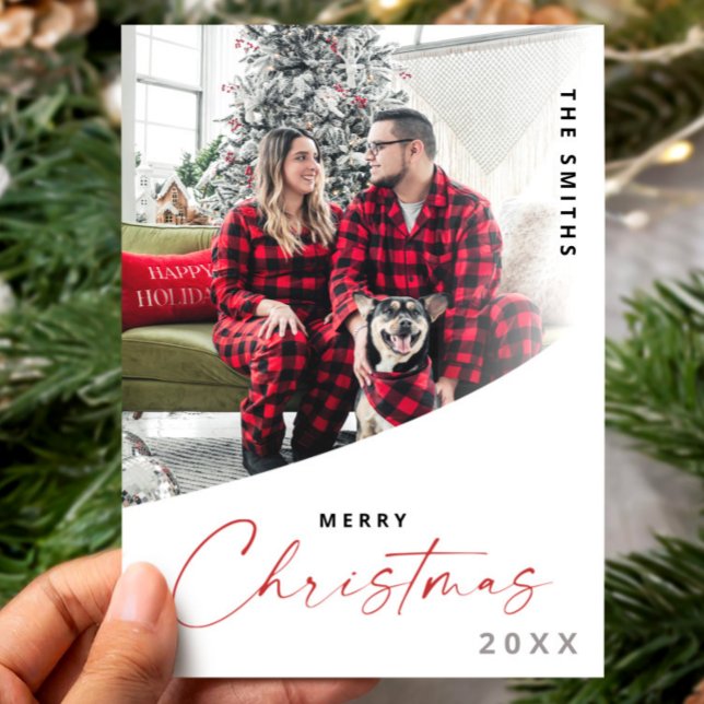 God Jul En Foto Script Klassisk Modern Julkort (Merry Christmas One Photo Script Classic Modern Holiday Card, Photo Christmas Card, Merry and Bright)
