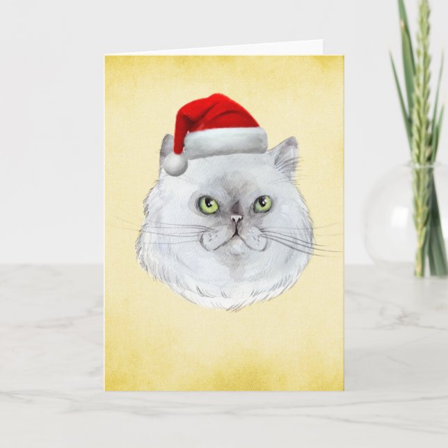 God jul! En söt katt med Santa Hat Helgkort (Framsida)